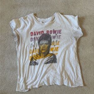 Lucky Brand White David Bowie Graphic Tee with Pink and Yellow Print